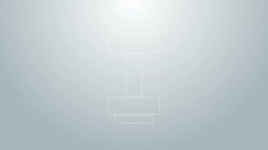 Mavi çizgi Dumbbell simgesi gri arkaplanda izole edildi. Kas kaldırma ikonu, fitness halteri, spor aletleri, egzersiz yaban domuzu. 4K Video hareketli grafik canlandırması