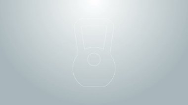Mavi çizgi Kettlebell simgesi gri arkaplanda izole edildi. Spor malzemeleri. 4K Video hareketli grafik canlandırması
