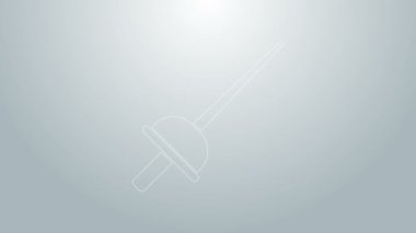 Mavi çizgi eskrim simgesi gri arkaplanda izole edildi. Spor malzemeleri. 4K Video hareketli grafik canlandırması