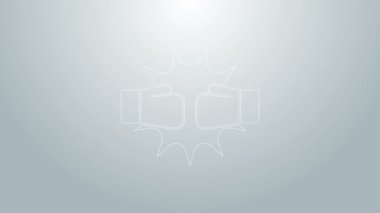 Boks eldivenli mavi çizgi yumruğu gri arka planda izole edilmiş. Boks eldivenleri patlayıcıyla birbirine çarpıyor. 4K Video hareketli grafik canlandırması