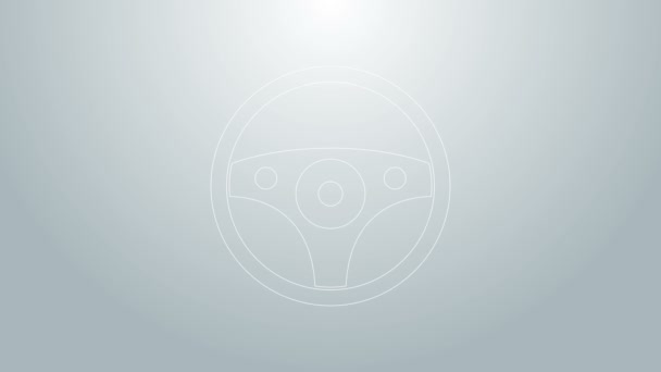 Blue line Steering wheel icon isolated on grey background. Car wheel icon. 4K Video motion graphic animation — Stock Video