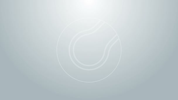 Modrá čára Tenisový míček ikona izolované na šedém pozadí. Sportovní vybavení. Grafická animace pohybu videa 4K — Stock video