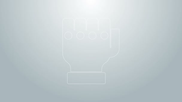 Modrá čára MMA rukavice ikona izolované na šedém pozadí. Sportovní spoluviníci. Válečnické rukavice. Grafická animace pohybu videa 4K — Stock video