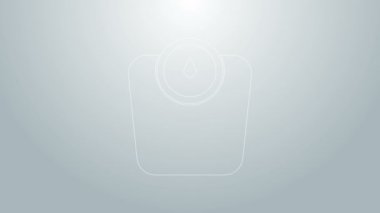 Mavi çizgi banyo ölçek simgesi gri arkaplanda izole edildi. Ağırlık ölçme ekipmanı. Ağırlık ölçeği spor konsepti. 4K Video hareketli grafik canlandırması