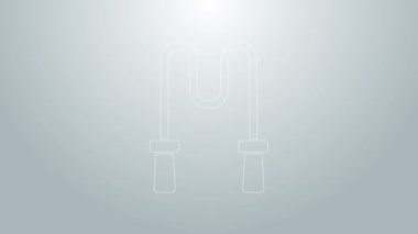 Mavi çizgi atlama ipi simgesi gri arkaplanda izole edildi. İp atlıyorum. Spor malzemeleri. 4K Video hareketli grafik canlandırması