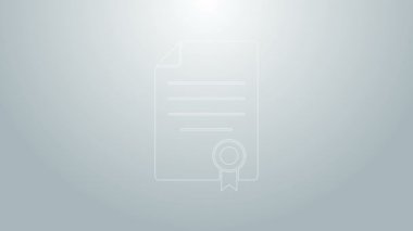 Mavi çizgi ev sözleşmesi ikonu gri arka planda izole edildi. Sözleşme oluşturma hizmeti, belge oluşumu, başvuru formu bileşimi. 4K Video hareketli grafik canlandırması