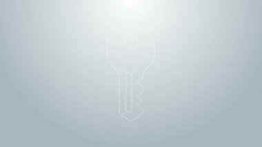 Mavi çizgi ev anahtarı simgesi gri arkaplanda izole edildi. 4K Video hareketli grafik canlandırması