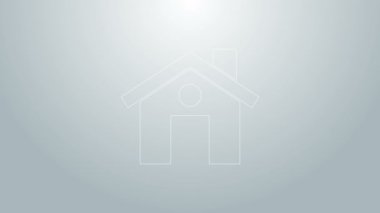 Mavi çizgi ev simgesi gri arka planda izole edildi. Ev sembolü. 4K Video hareketli grafik canlandırması