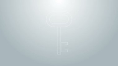 Mavi çizgi ev anahtarı simgesi gri arkaplanda izole edildi. 4K Video hareketli grafik canlandırması