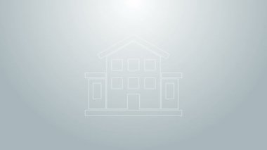 Mavi çizgi ev simgesi gri arka planda izole edildi. Ev sembolü. 4K Video hareketli grafik canlandırması