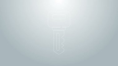 Mavi çizgi ev anahtarı simgesi gri arkaplanda izole edildi. 4K Video hareketli grafik canlandırması