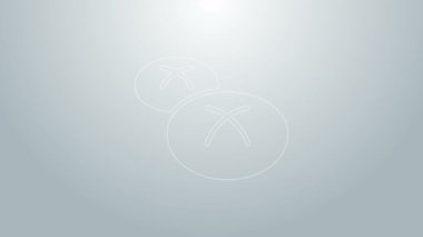 Gri arkaplanda mavi çizgili ekmek simgesi izole edildi. 4K Video hareketli grafik canlandırması