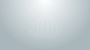 Gri arkaplanda izole edilmiş karamel kaplı kremalı mavi çizgi puding. 4K Video hareketli grafik canlandırması