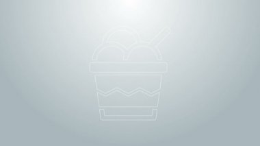 Kase ikonundaki mavi çizgi dondurma gri arka planda izole edilmiş. Güzel sembol. 4K Video hareketli grafik canlandırması