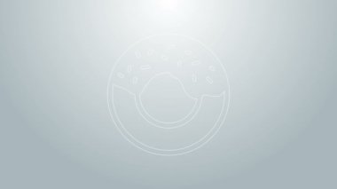 Gri arka planda tatlı jöleli mavi çizgili donut. 4K Video hareketli grafik canlandırması