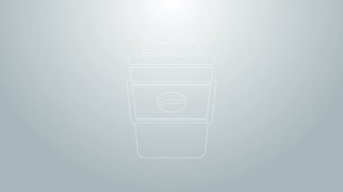 Mavi çizgi kahve fincanı gri arka planda izole edilmiş bir ikon haline gelecek. 4K Video hareketli grafik canlandırması