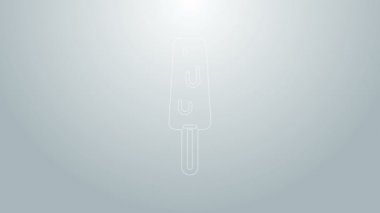 Mavi çizgi dondurma çubuk ikonu üzerinde gri arka planda izole. Güzel sembol. 4K Video hareketli grafik canlandırması