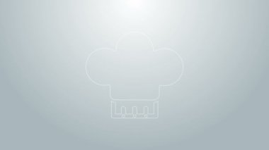 Mavi çizgi Şefi şapkası simgesi gri arkaplanda izole edildi. Aşçılık sembolü. Aşçı şapkası. 4K Video hareketli grafik canlandırması