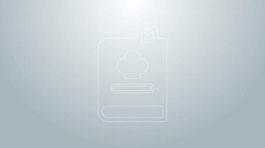 Mavi çizgi yemek kitabı simgesi gri arkaplanda izole edildi. Yemek kitabı ikonu. Yemek tarifi kitabı. Çatal ve bıçak ikonları. Çatal bıçak sembolü. 4K Video hareketli grafik canlandırması