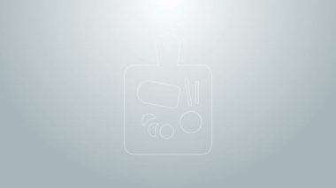 Mavi çizgi kesme tahtası simgesi gri arkaplanda izole edildi. Kesme tahtası sembolü. 4K Video hareketli grafik canlandırması