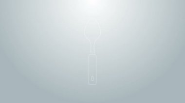 Mavi çizgi kaşığı simgesi gri arkaplanda izole edildi. Mutfak aletleri. Çatal bıçak seti. 4K Video hareketli grafik canlandırması