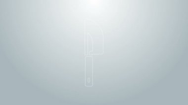 Mavi çizgi bıçak simgesi gri arkaplanda izole edildi. Çatal bıçak sembolü. 4K Video hareketli grafik canlandırması