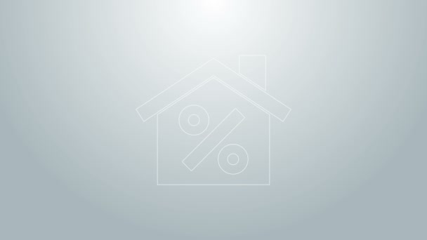 Blaue Linie Haus mit Percant Discount Tag Symbol isoliert auf grauem Hintergrund. Immobilien zu Hause. Kreditanteil-Symbol. 4K Video Motion Grafik Animation — Stockvideo