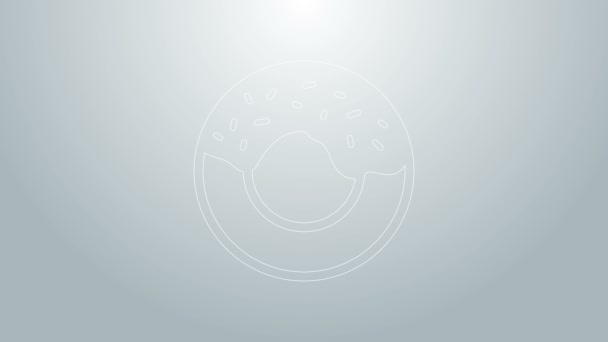 Linea blu Ciambella con icona smalto dolce isolato su sfondo grigio. Animazione grafica 4K Video motion — Video Stock