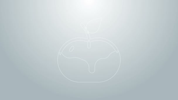 蓝线苹果焦糖图标孤立在灰色背景.4K视频运动图形动画 — 图库视频影像