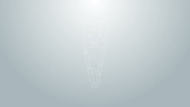 Linha azul Sorvete no ícone de cone de waffle isolado em fundo cinza. Símbolo doce. Animação gráfica em movimento de vídeo 4K — Vídeo de Stock