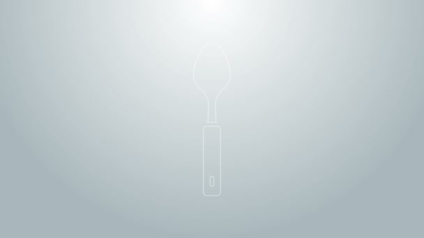 Blå linje Spoon ikon isolerad på grå bakgrund. Matlagningsredskap. Bestick-skylt. 4K Video motion grafisk animation — Stockvideo
