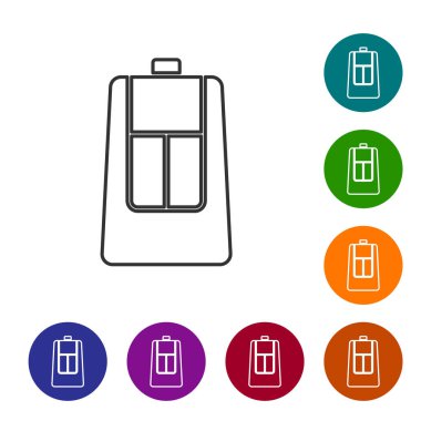 Beyaz arkaplanda izole edilmiş siyah çizgili araba anahtarı. Araba anahtarı ve alarm sistemi. Simgeleri renk daire düğmelerine ayarla. Vektör.