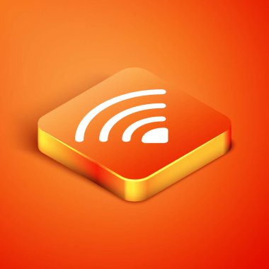 Isometric Wi-Fi kablosuz internet ağ sembolü ikonu turuncu arka planda izole edildi. Vektör.