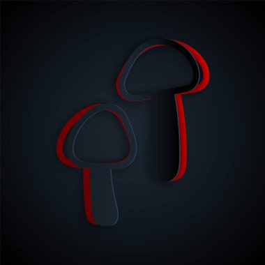 Kağıt kesiği mantar simgesi siyah arkaplanda izole edilmiş. Kağıt sanatı tarzı. Vektör.