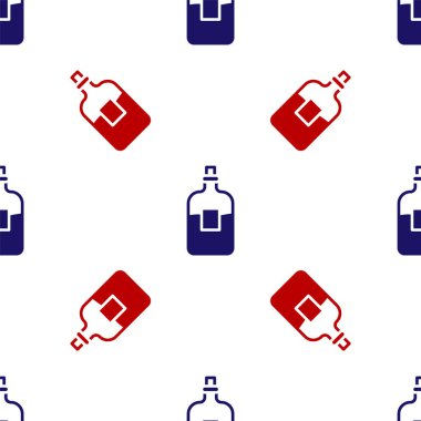 Mavi ve kırmızı cam şişe votka ikonu beyaz arka planda izole edilmiş pürüzsüz desen. Vektör.