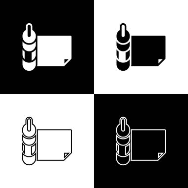 Siyah ve beyaz arkaplanda izole edilmiş kağıt simgesi rulosu ayarla. Vektör.