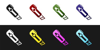 Kırtasiye bıçağı simgesini siyah beyaz arkaplanda izole et. Ofis kâğıt kesicisi. Vektör.