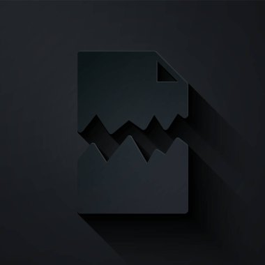 Kağıt kesiği Belge simgesi siyah arkaplanda izole edildi. Kağıt sanatı tarzı. Vektör.