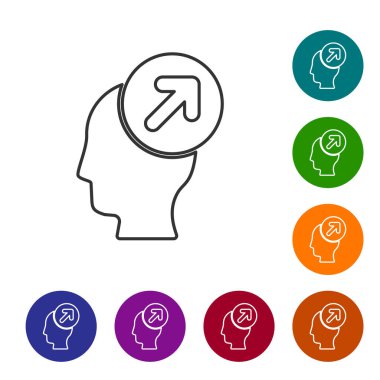 Beyaz arka planda siyah çizgi kafa avlama konsepti simgesi izole edildi. İş hedefi ya da İstihdam tabelası. İş için insan kaynakları ve adam toplama. Simgeleri renk daire düğmelerine ayarla. Vektör.