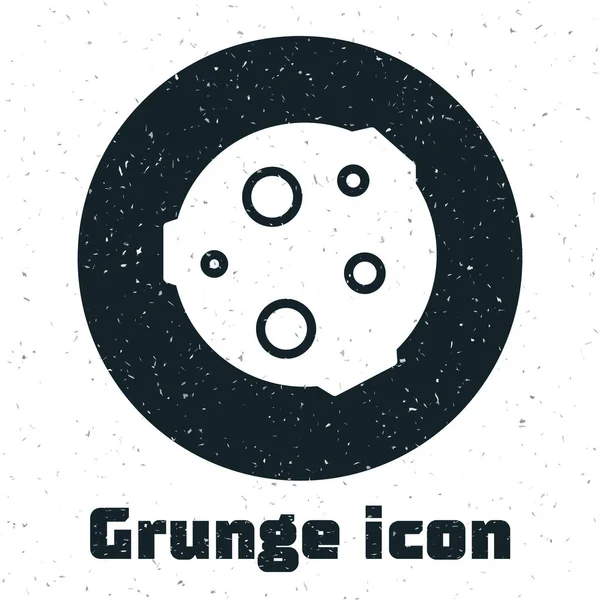 Icône Grunge Moon Isolée Sur Fond Blanc Dessin Vintage Monochrome — Image vectorielle