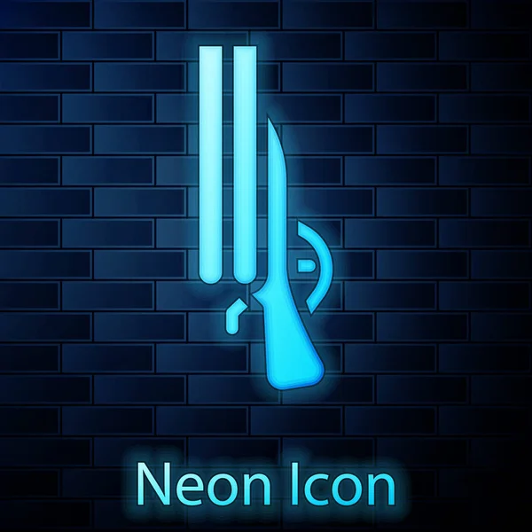 Zářící Neon Shotgun Ikona Izolované Cihlové Zdi Pozadí Lovecká Zbraň — Stockový vektor