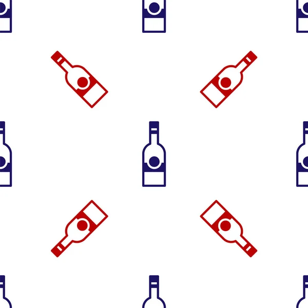Bouteille Verre Bleu Rouge Vodka Icône Isolée Motif Sans Couture — Image vectorielle