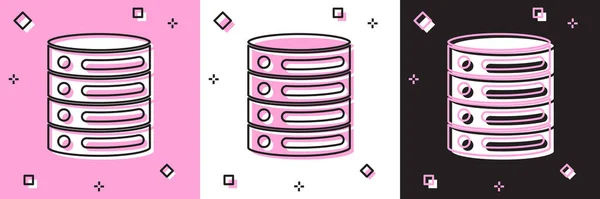 Sett Server Data Web Hosting Ikon Isolert Rosa Hvit Svart – stockvektor