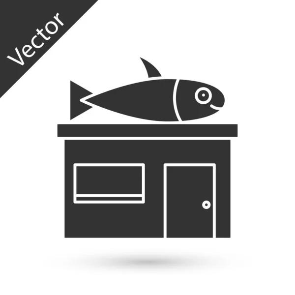 Icono Tienda Mariscos Grises Aislado Sobre Fondo Blanco Fachada Del — Vector de stock