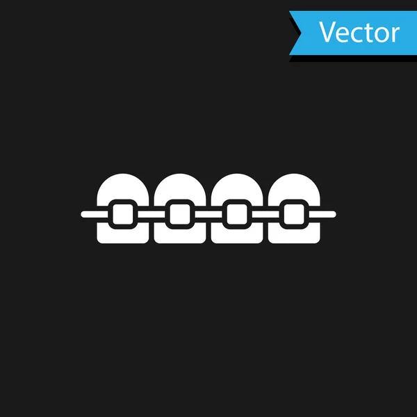 Белый Зубы Брекетами Значок Изолирован Черном Фоне Выравнивание Укуса Зубов — стоковый вектор