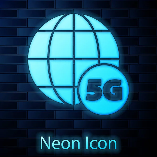 Parlayan Neon Yeni Kablosuz Internet Kablosuz Bağlantı Simgesi Tuğla Duvar — Stok Vektör