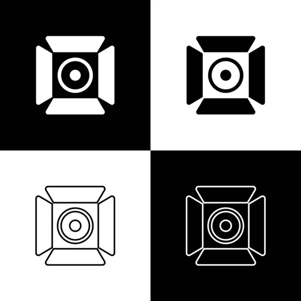 Set Film Reflektorfény Ikon Elszigetelt Fekete Fehér Háttér Fényeffektus Jelenet — Stock Vector