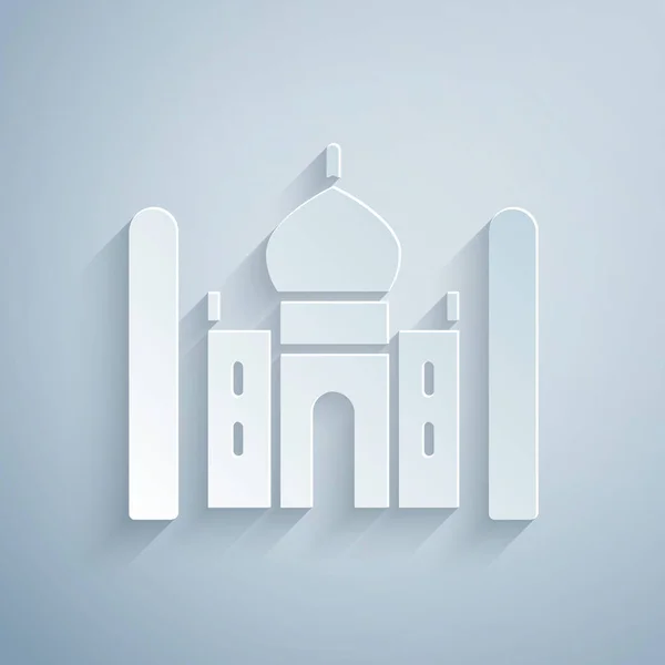 Papírvágás Taj Mahal Mauzóleum Agra Indiaicon Elszigetelt Szürke Háttérrel Papírművészeti — Stock Vector