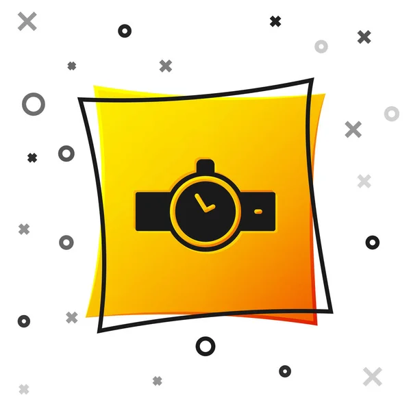 Black Wrist Watch Icon Isolated White Background Wristwatch Icon Yellow — Stock Vector