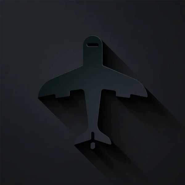 Бумага Вырезать Самолет Значок Изолирован Черном Фоне Икона Летающего Самолета — стоковый вектор